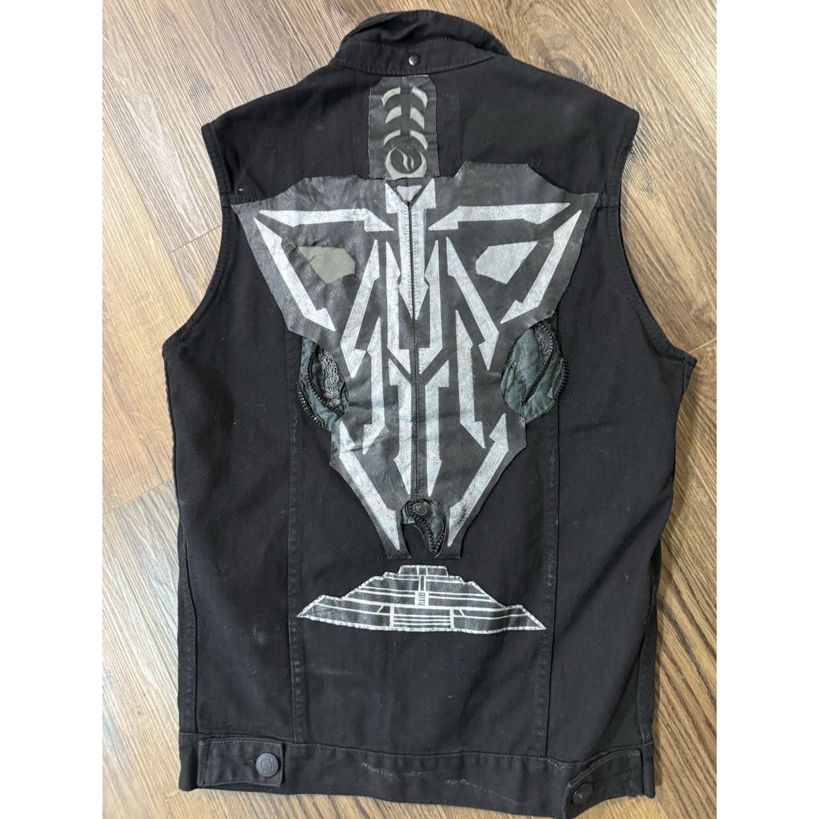 Vintage I-Link Black Cotton Denim Vest Large, Back Design, Metal Battle 90s Y2k